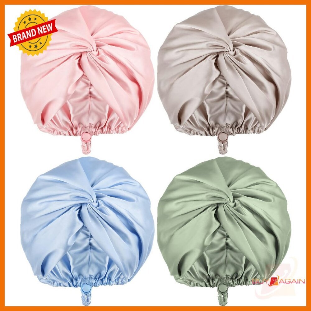4-Pack Satin Silk Sleep Bonnets Double Layer Adjustable Hair Wrap